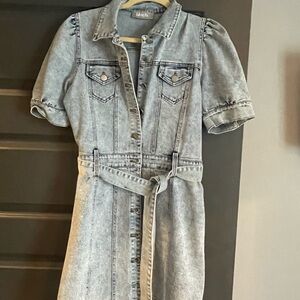 Denim Short Sleeve Belted Dress